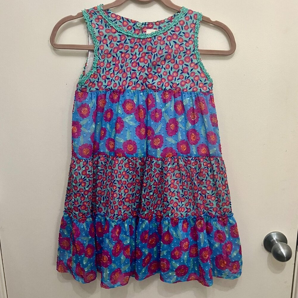 Kate Spade New York Girls Floral Swiss Dot Dress A Line Tiered Trapeze Size 8Y - Picture 1 of 9